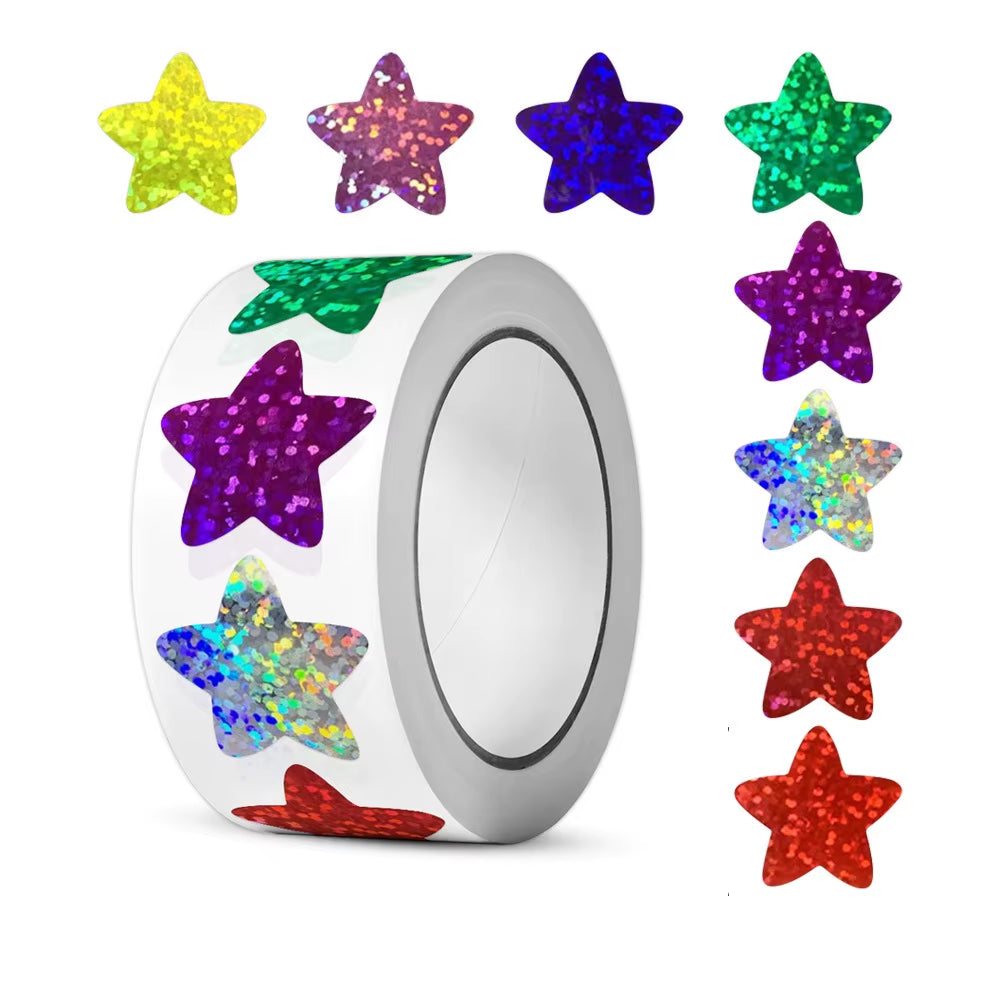 50-500Pcs Colorful Star Stickers for Kids Reward School Classroom Adhesive Holographic Star Stickers for Teachers DIY Craft